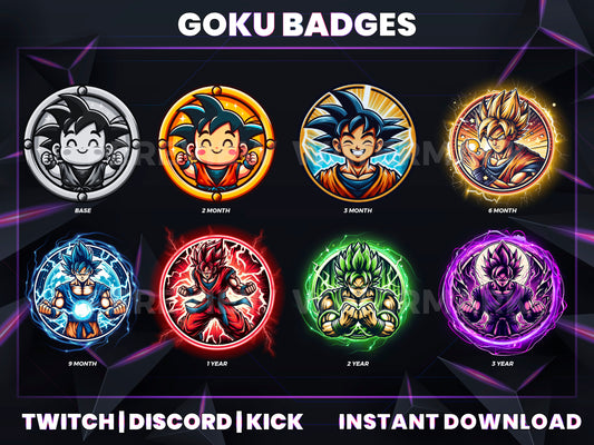 8 Goku Timeline Badge Collection – Dragon Ball Twitch/Discord Sub Icons (Base to 1 Year)