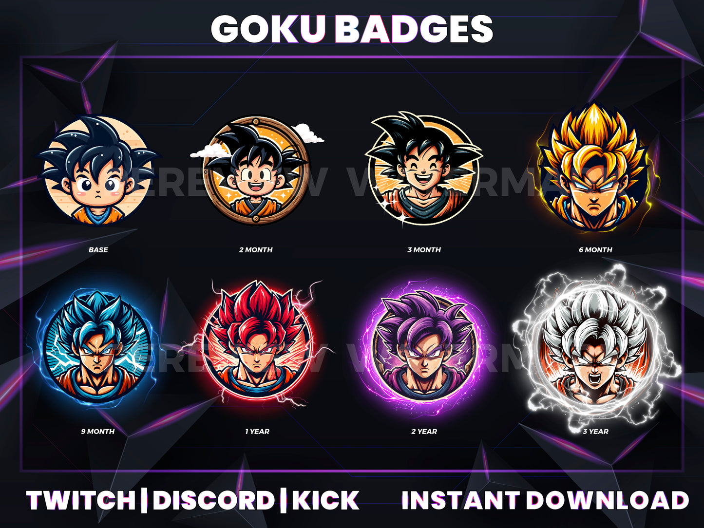 Ultra Instinct Goku Badge Pack – Dragon Ball Twitch/Discord Loyalty Badges (Base to 3 Years)