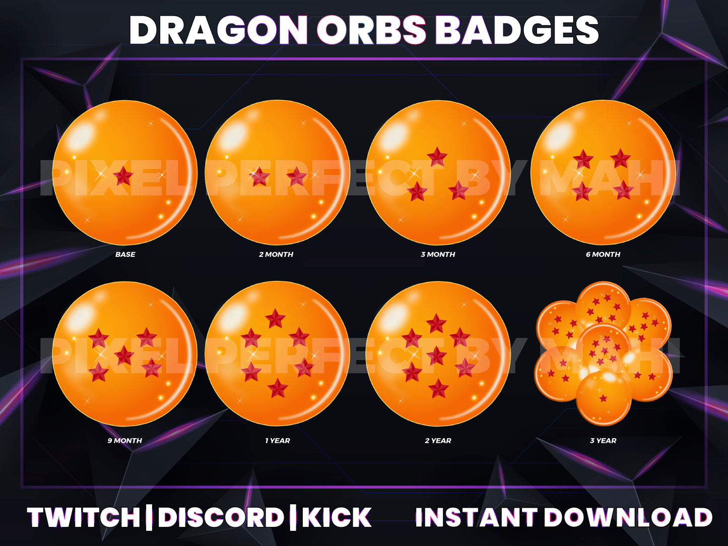 Dragon Orbs Loyalty Badges – 1 to 3 Year Twitch/Discord/Kick Subscriber Icons