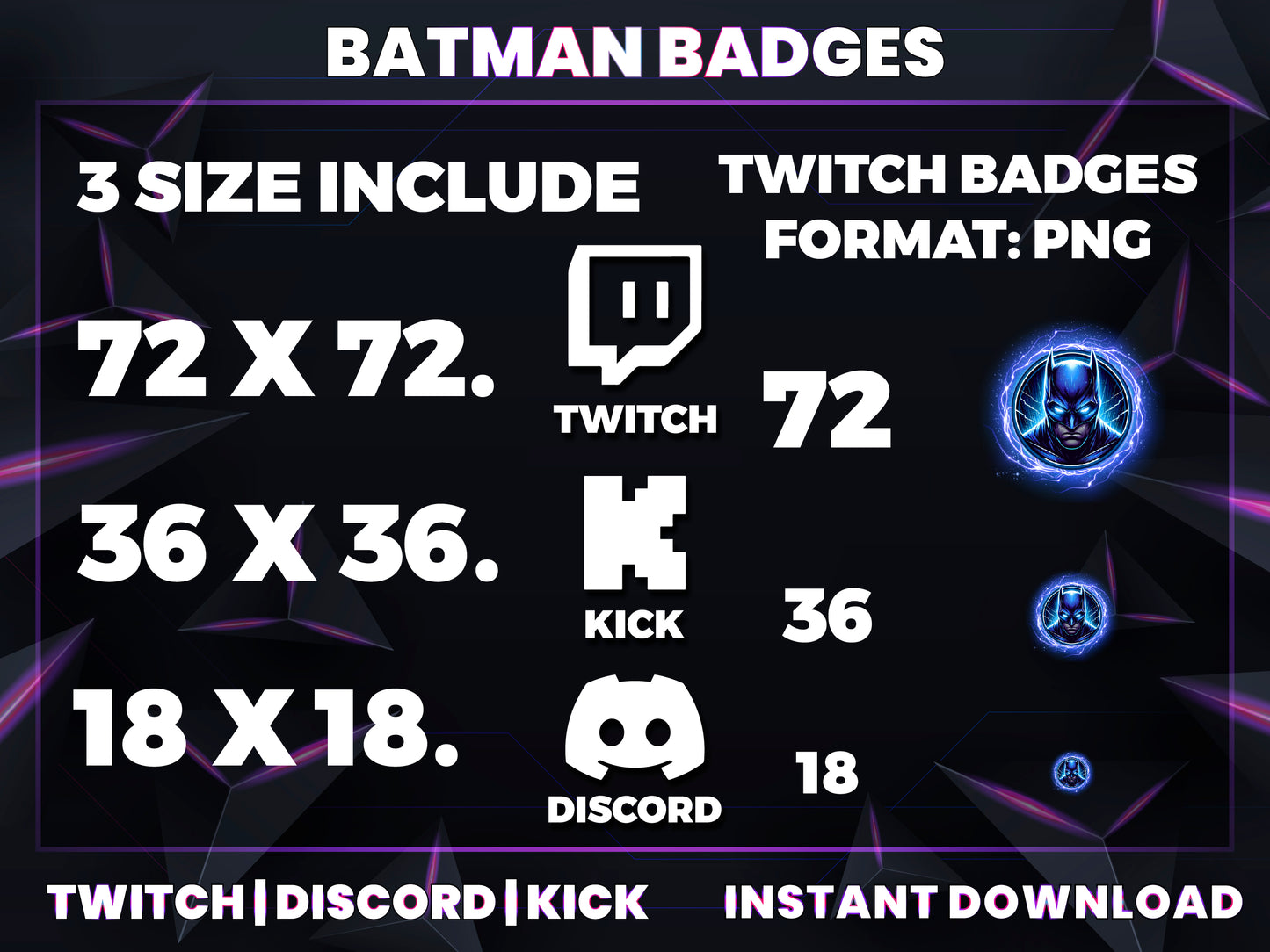 Batman Colorful Stream Badges – 8 Badge Set (Base to 3 Years)