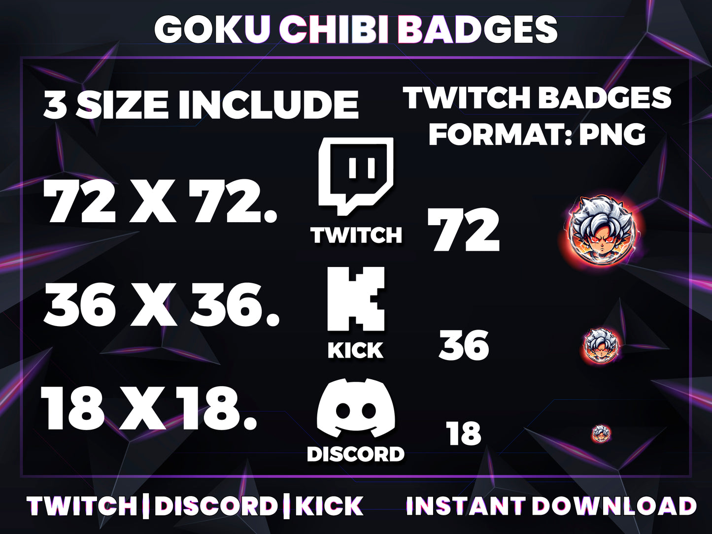 Mini Goku Power-Up Badges – Cute Anime Twitch/Discord Loyalty Icons (Base to 3 Years)