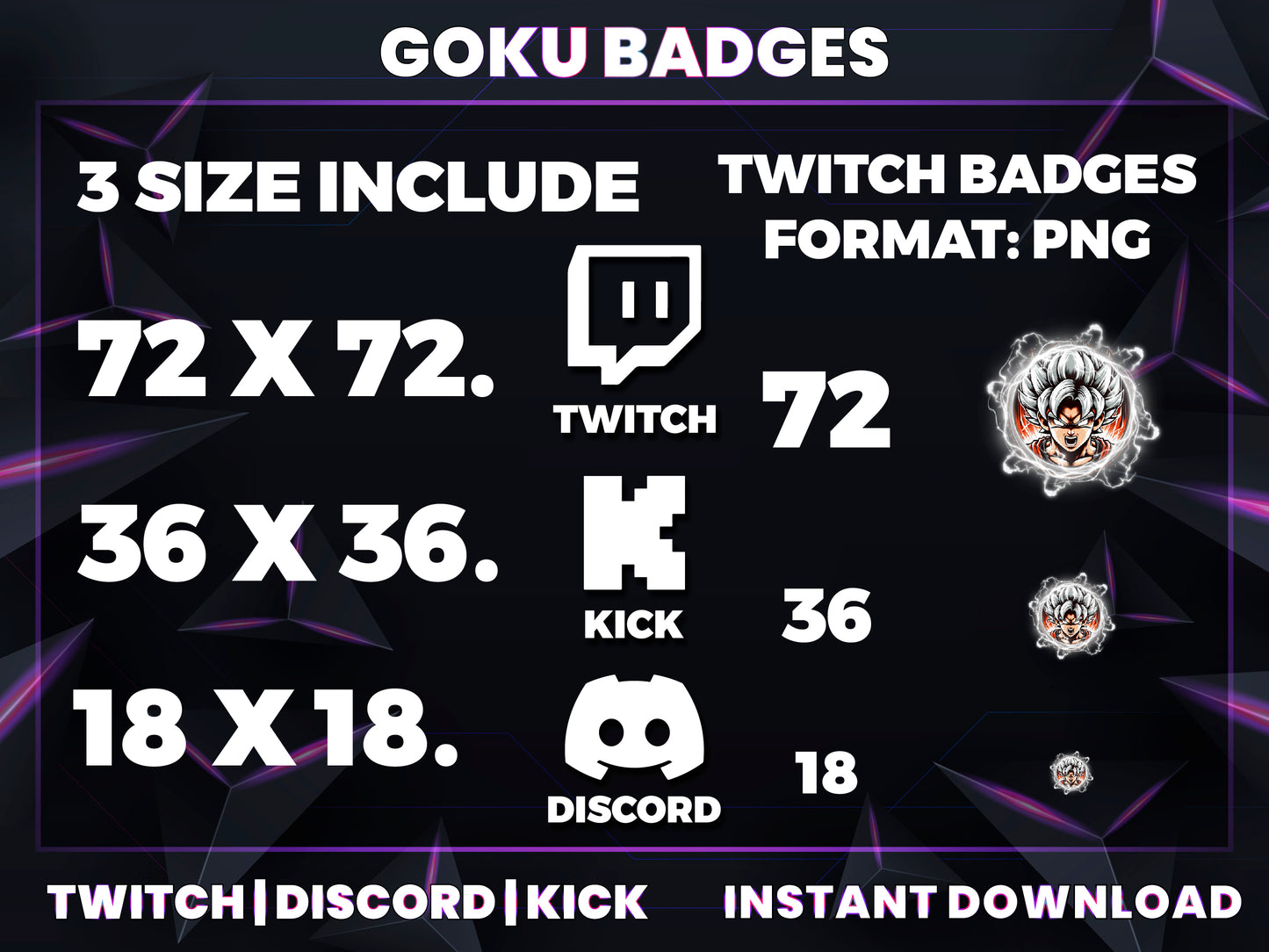 Ultra Instinct Goku Badge Pack – Dragon Ball Twitch/Discord Loyalty Badges (Base to 3 Years)