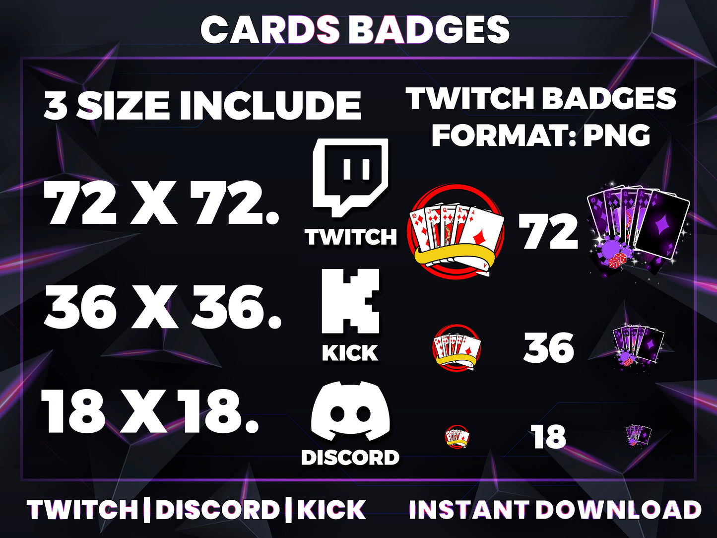 Card Suit Badge Pack – Playing Card Twitch/Discord Sub Icons (Base to 3 Years)