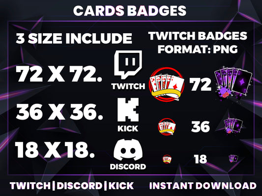 Card Suit Badge Pack – Playing Card Twitch/Discord Sub Icons (Base to 3 Years)