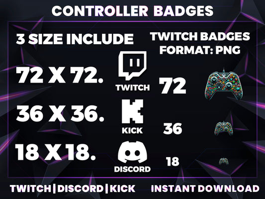 Controller Badge Pack – Gamer Twitch/Discord Sub Icons (Base to 3 Years)