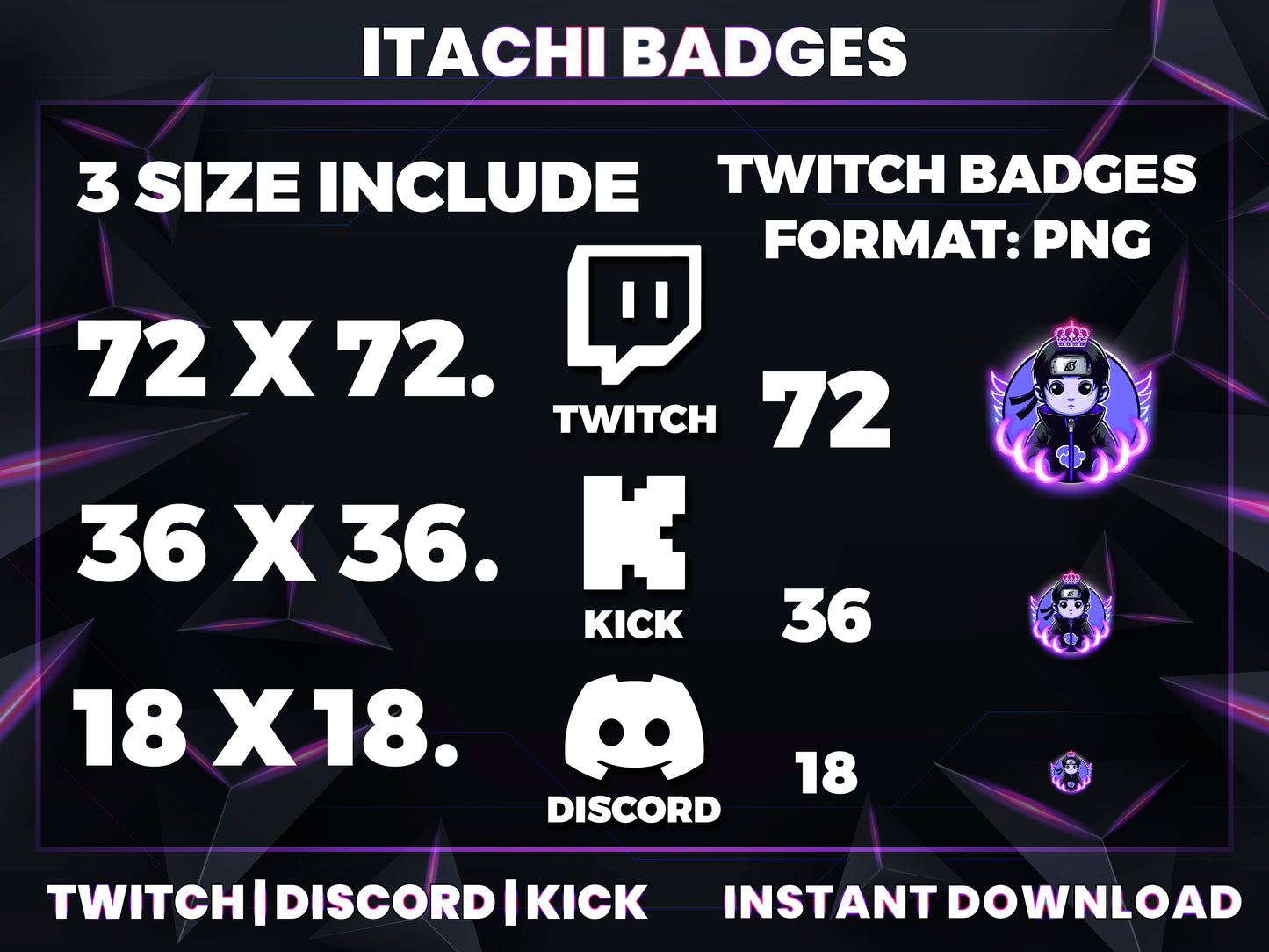 Itachi Uchiha Twitch Badges | Base to 3 Year Anime Sub Badges for Streamers (Twitch | Discord | Kick)