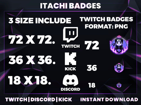 Itachi Uchiha Twitch Badges | Base to 3 Year Anime Sub Badges for Streamers (Twitch | Discord | Kick)