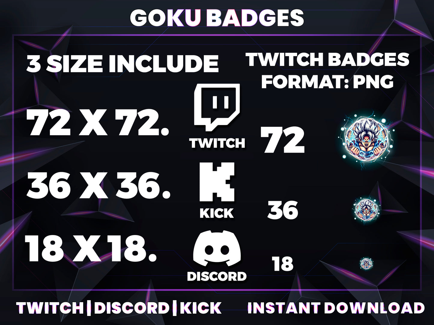 8 Goku Evolution Subscriber Badges – Dragon Ball Twitch/Discord Loyalty Icons (Base to 3 Years)