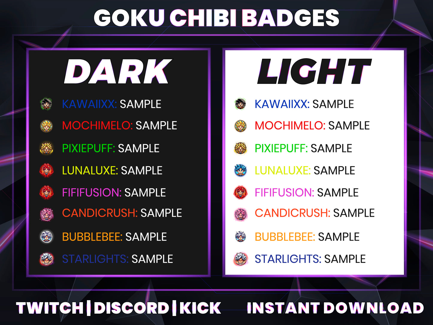 Mini Goku Power-Up Badges – Cute Anime Twitch/Discord Loyalty Icons (Base to 3 Years)