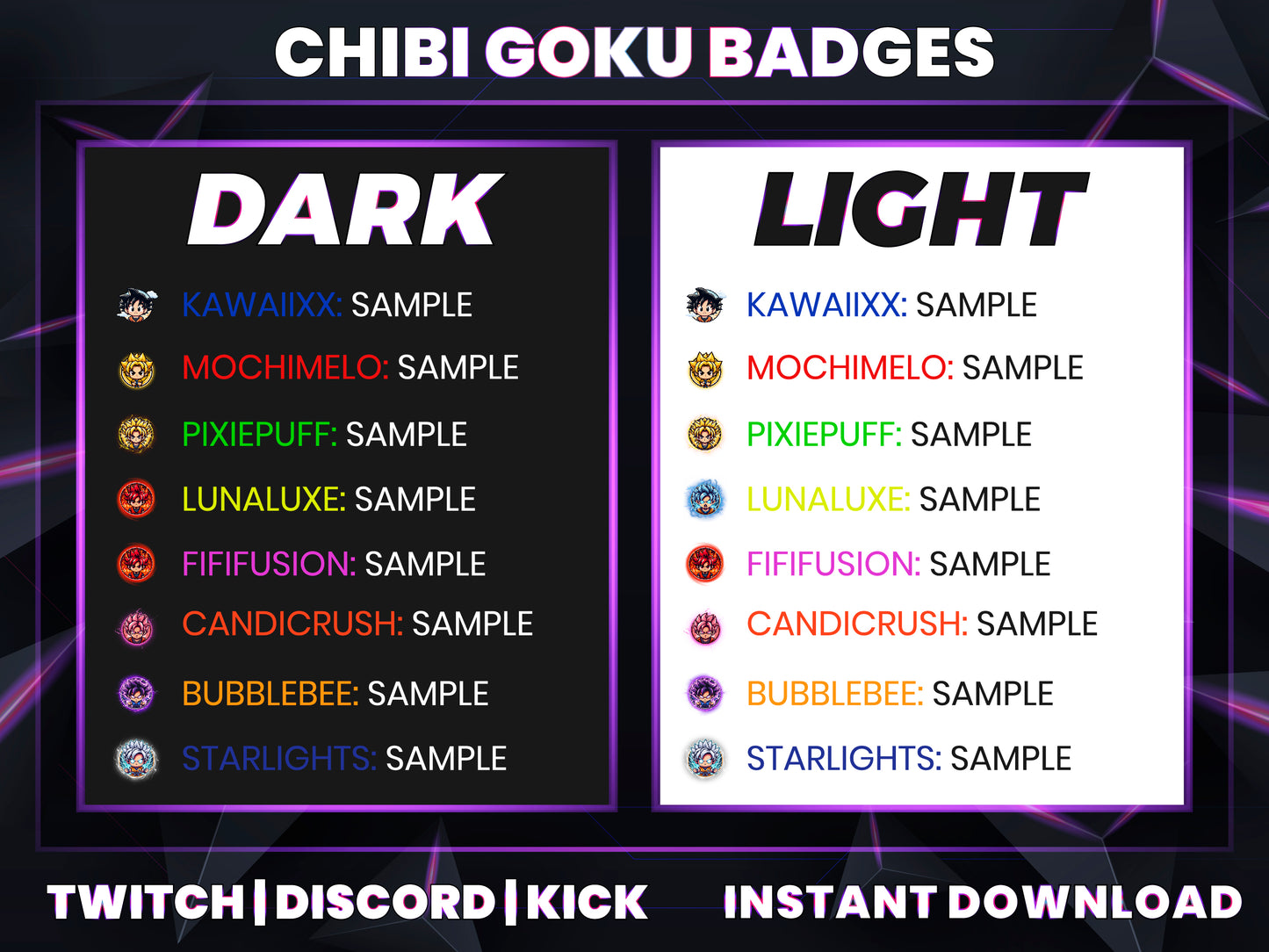 Chibi Goku Evolution Badges – Cute Dragon Ball Twitch/Discord Sub Icons (Base to 3 Years)