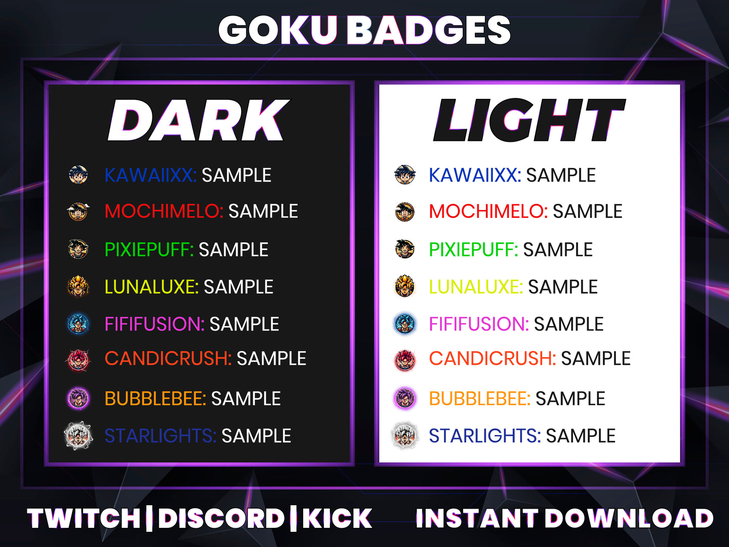 Ultra Instinct Goku Badge Pack – Dragon Ball Twitch/Discord Loyalty Badges (Base to 3 Years)