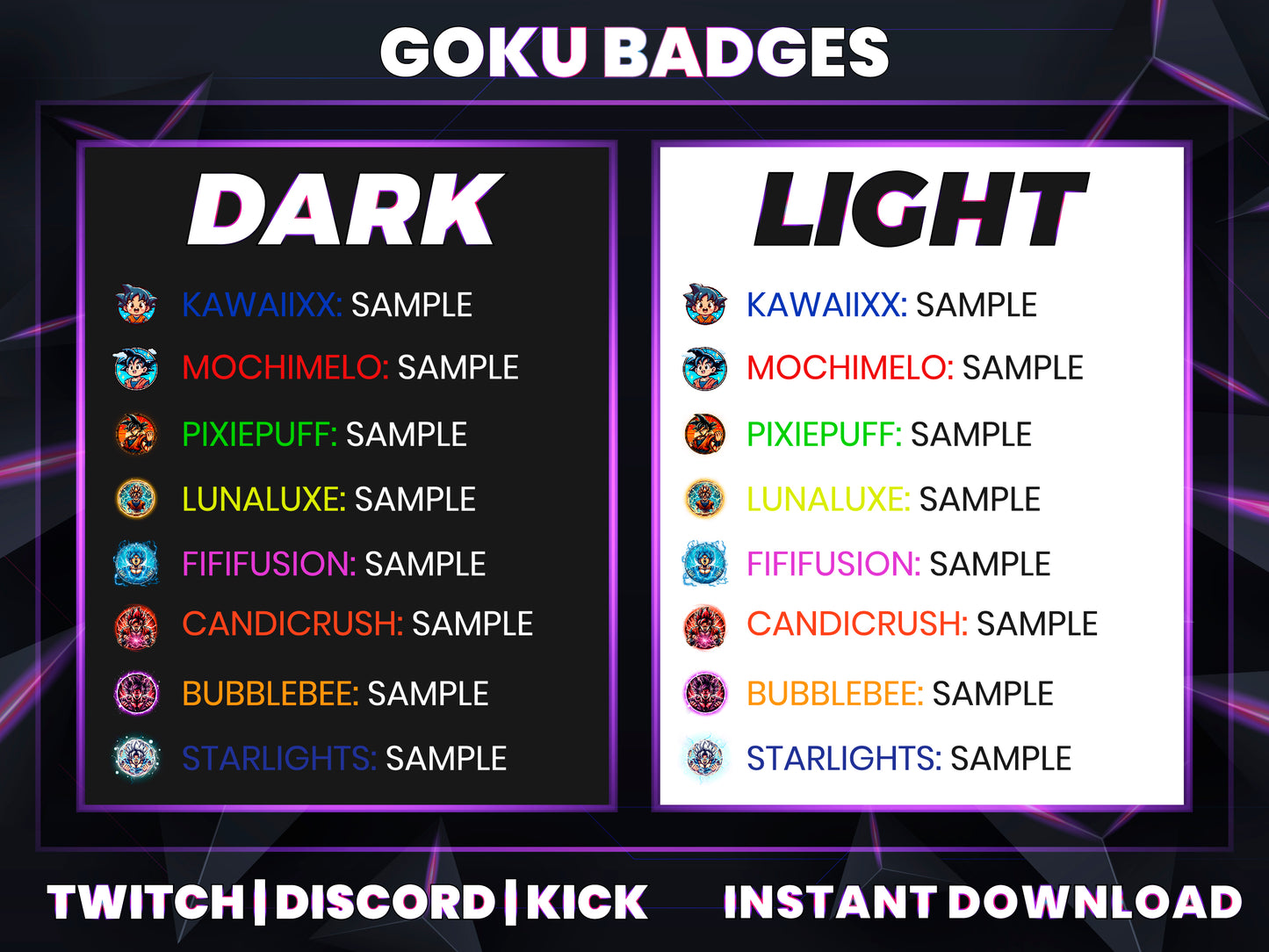 8 Goku Evolution Subscriber Badges – Dragon Ball Twitch/Discord Loyalty Icons (Base to 3 Years)