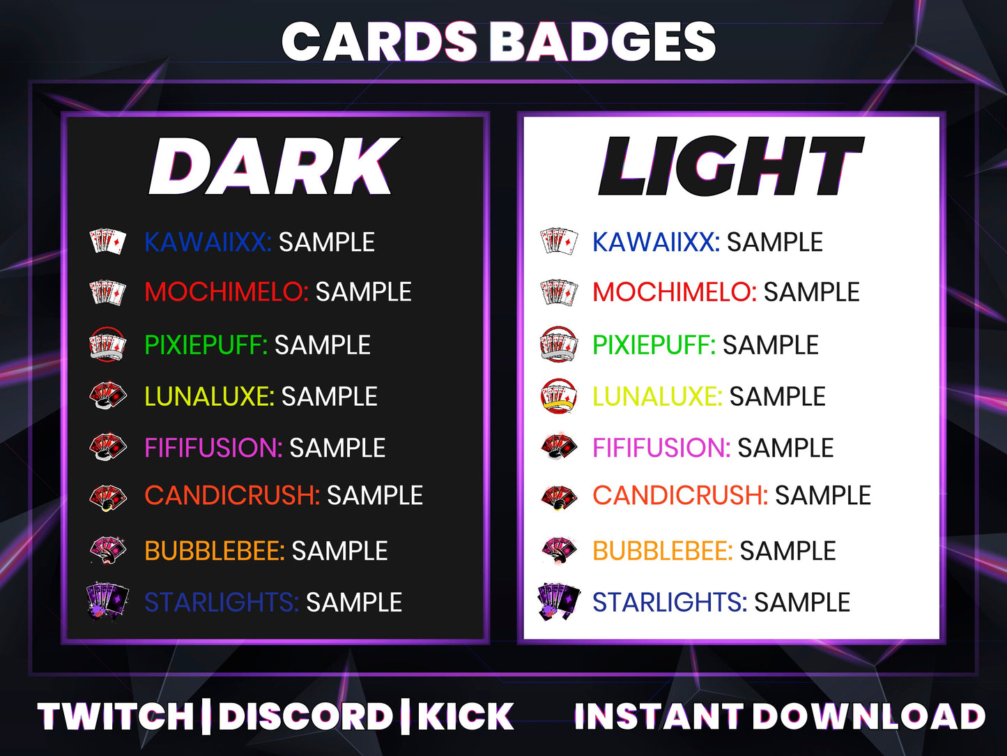 Card Suit Badge Pack – Playing Card Twitch/Discord Sub Icons (Base to 3 Years)
