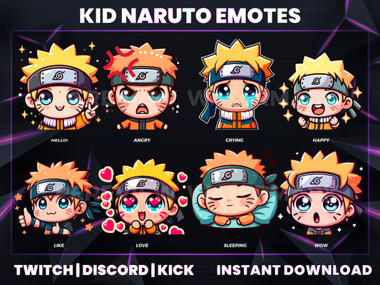 Kid Naruto 8 Emotes Pack – Cute Anime Twitch & Discord Emotes | Digital Download (28/56/112 px)