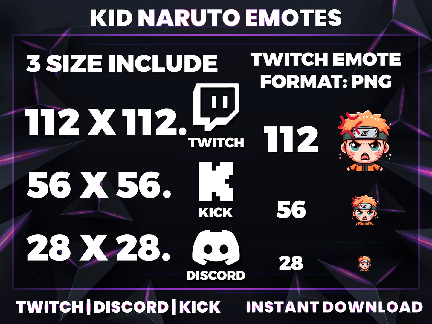 Kid Naruto 8 Emotes Pack – Cute Anime Twitch & Discord Emotes | Digital Download (28/56/112 px)