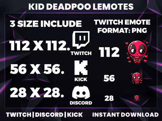 Kid Deadpool 8 Emotes Pack – Cute Marvel-Inspired Twitch & Discord Emotes | Digital Download (28/56/112 px)