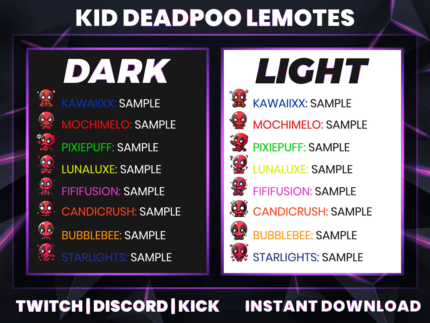 Kid Deadpool 8 Emotes Pack – Cute Marvel-Inspired Twitch & Discord Emotes | Digital Download (28/56/112 px)