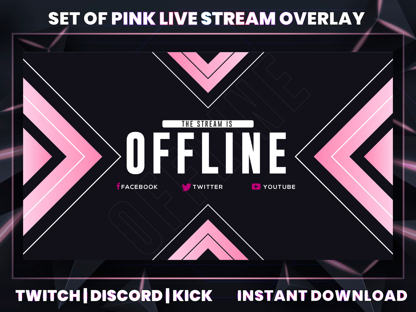 Set of Pink Live Stream Overlay | Cute Twitch, YouTube & Gaming Stream Package