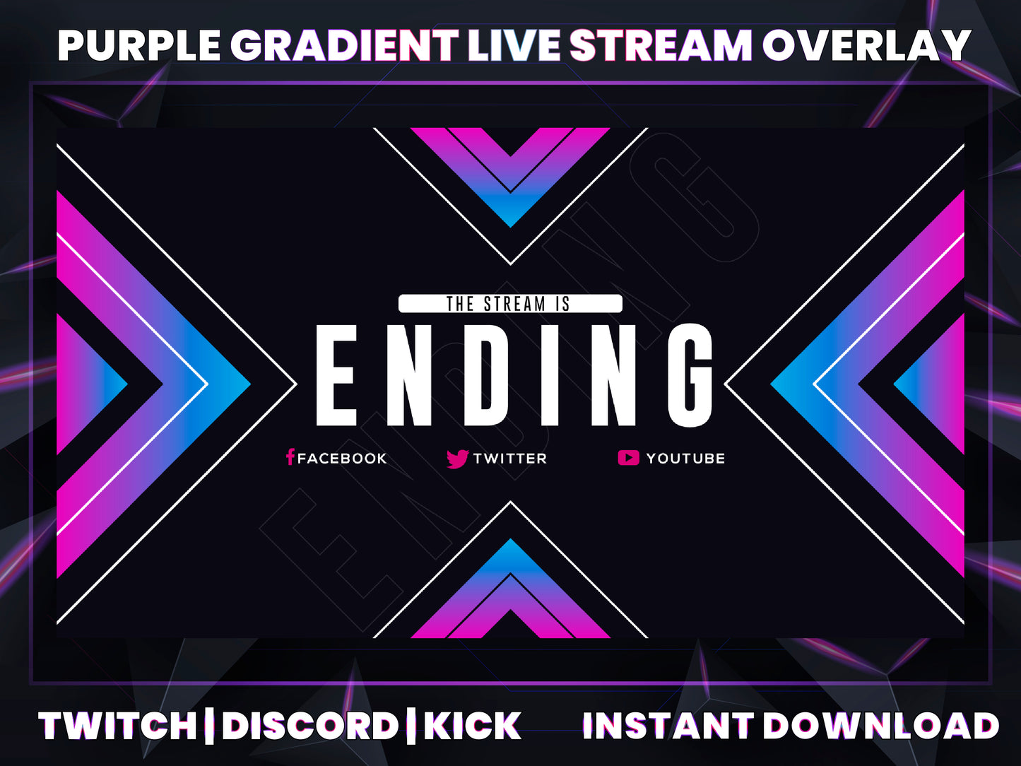 Purple Gradient Live Stream Overlay | Modern Twitch, YouTube & Gaming Stream Package
