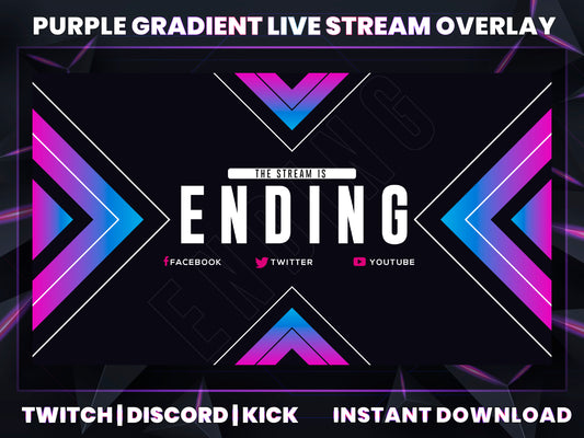 Purple Gradient Live Stream Overlay | Modern Twitch, YouTube & Gaming Stream Package