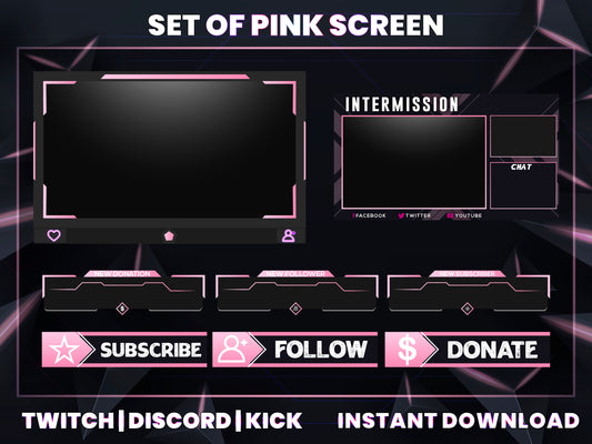 Set of Pink Live Stream Overlay | Cute Twitch, YouTube & Gaming Stream Package