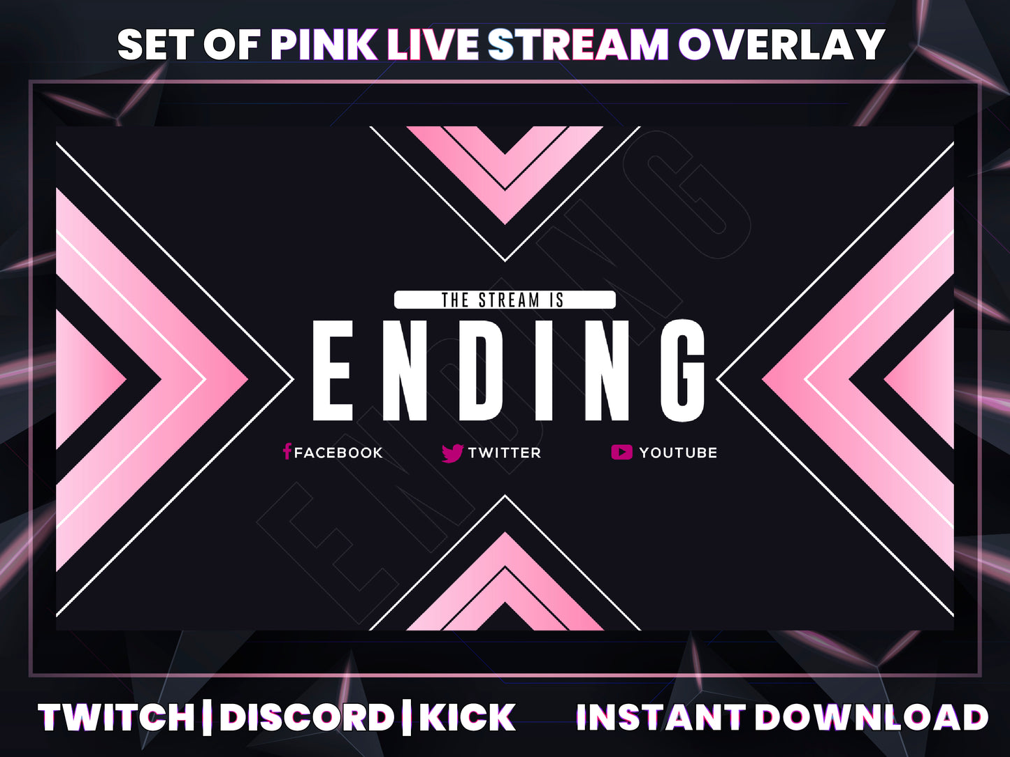 Set of Pink Live Stream Overlay | Cute Twitch, YouTube & Gaming Stream Package