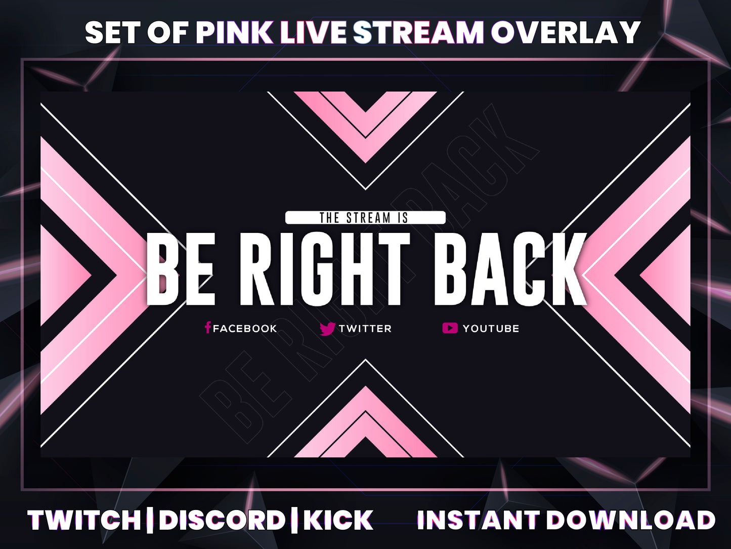 Set of Pink Live Stream Overlay | Cute Twitch, YouTube & Gaming Stream Package