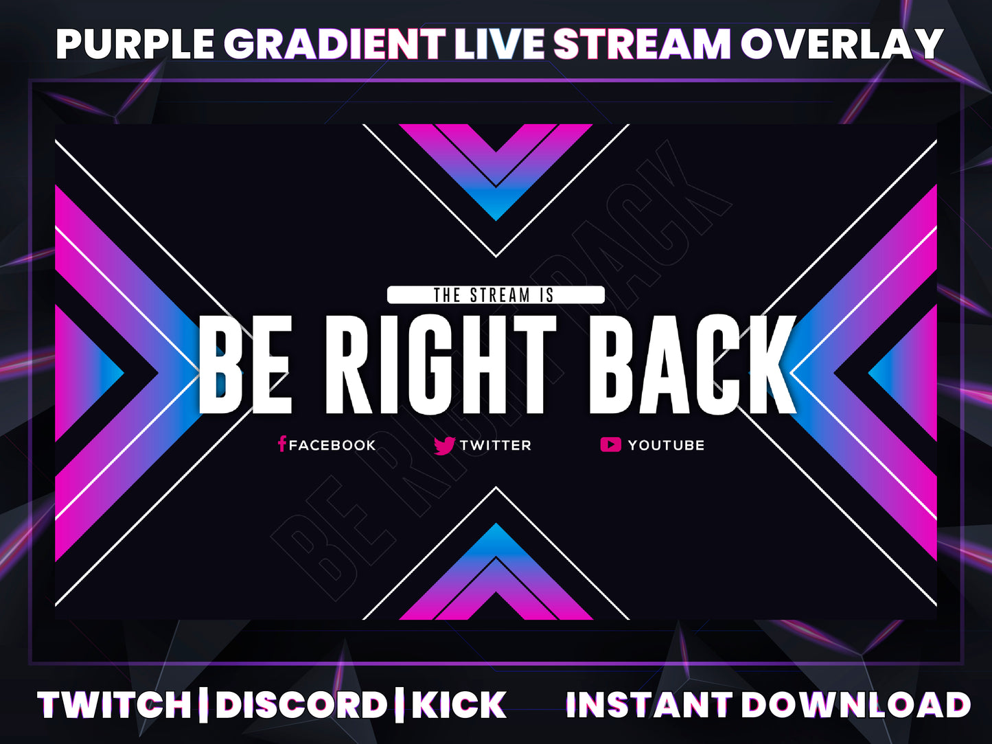 Purple Gradient Live Stream Overlay | Modern Twitch, YouTube & Gaming Stream Package