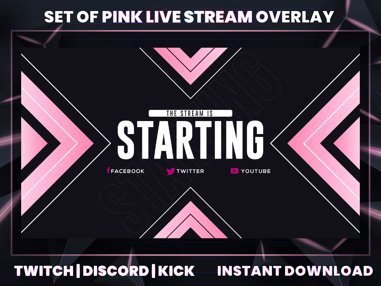 Set of Pink Live Stream Overlay | Cute Twitch, YouTube & Gaming Stream Package