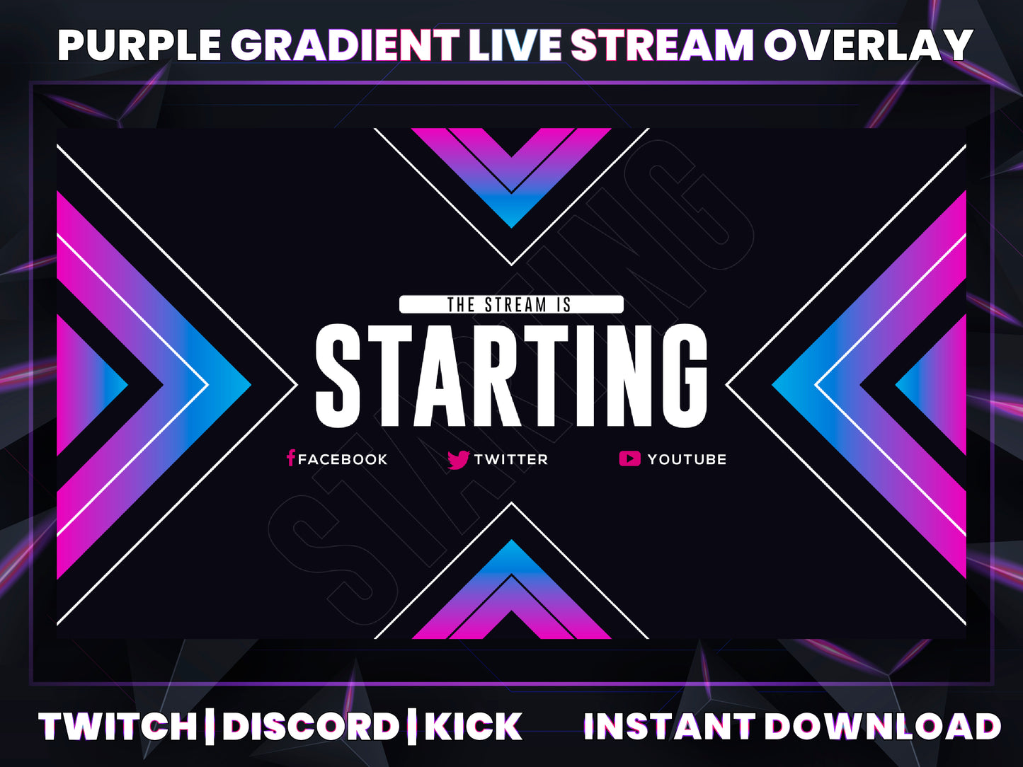 Purple Gradient Live Stream Overlay | Modern Twitch, YouTube & Gaming Stream Package