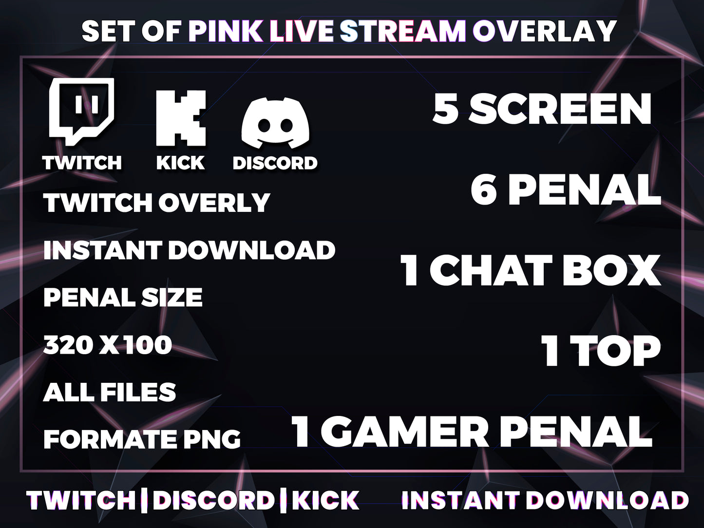 Set of Pink Live Stream Overlay | Cute Twitch, YouTube & Gaming Stream Package