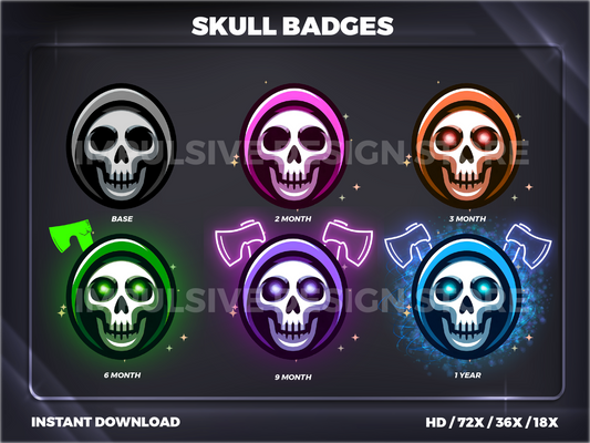 Skull Badges Base to 1 Year | Dark Twitch, YouTube & Discord Sub Badges Progression