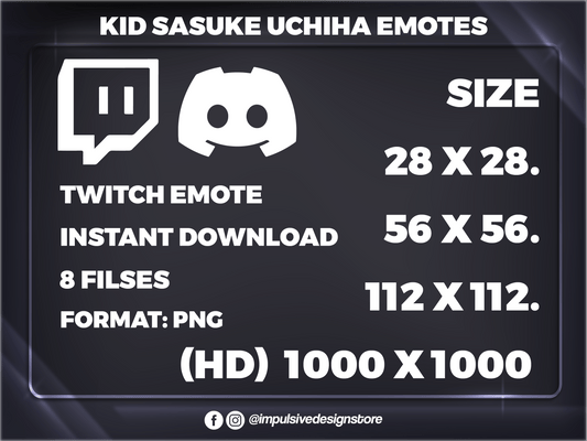 Kid Sasuke Uchiha Emotes Pack – Anime Twitch, Discord & YouTube Emotes | Digital Download (28/56/112 px)