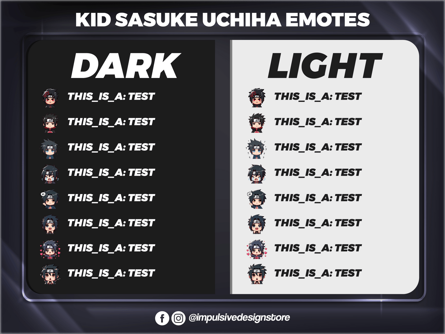 Kid Sasuke Uchiha Emotes Pack – Anime Twitch, Discord & YouTube Emotes | Digital Download (28/56/112 px)