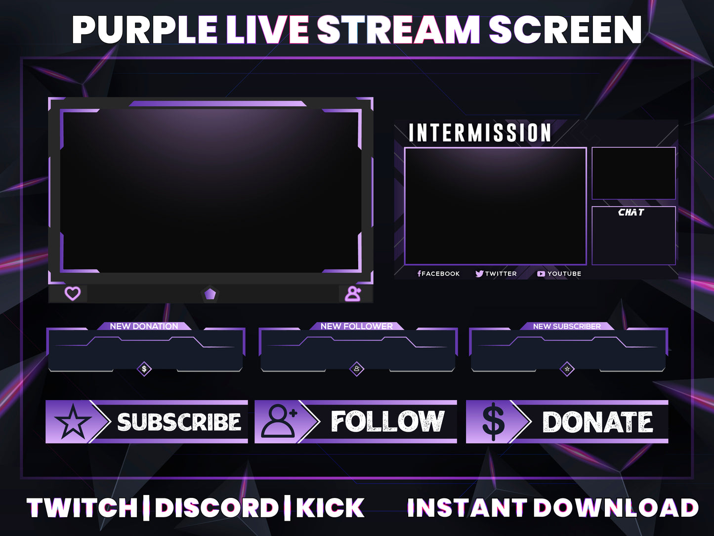 Purple Live Stream Overlay | Stylish Twitch, YouTube & Gaming Stream Package